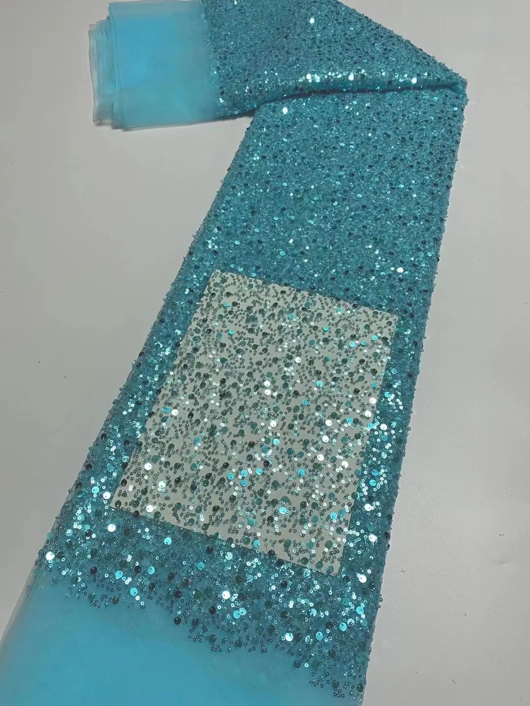 Heavy silver Sequins Lace Fabric With Bead Sequins