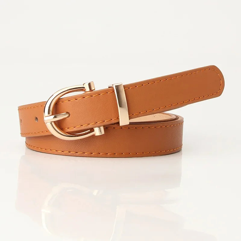 2023 Women Belts New PU Leather Simple Metal