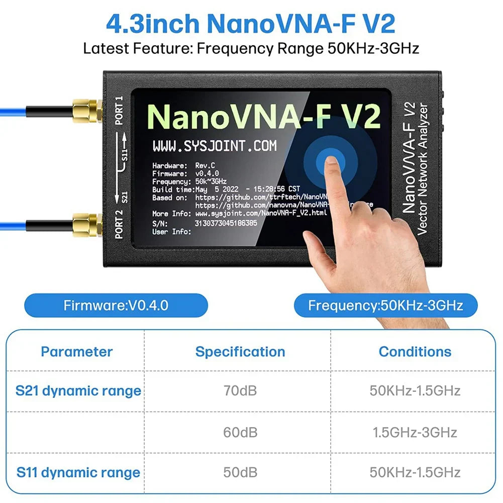 NanoVNA-F V2 Vector Network Analyzer Upgraded 50KHz-3GHz Antenna