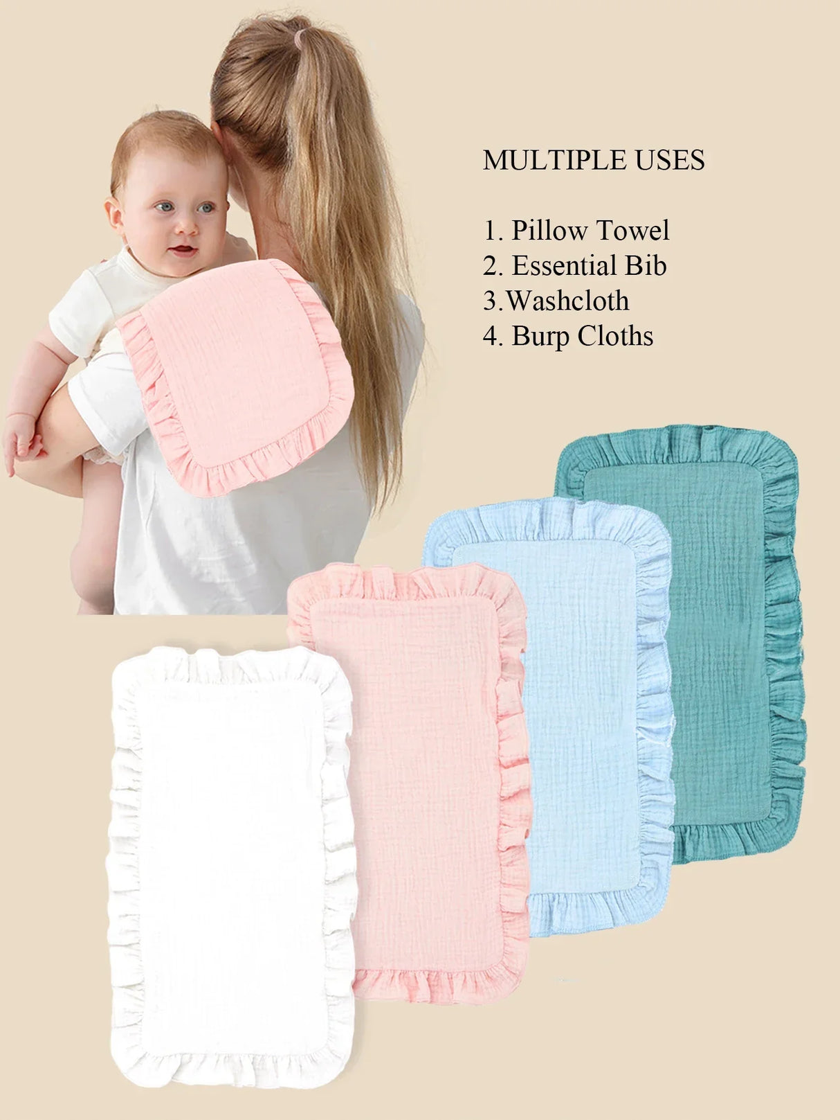 4Pcs/Set Soft Muslin Cotton Gauze Shoulder Rag Baby