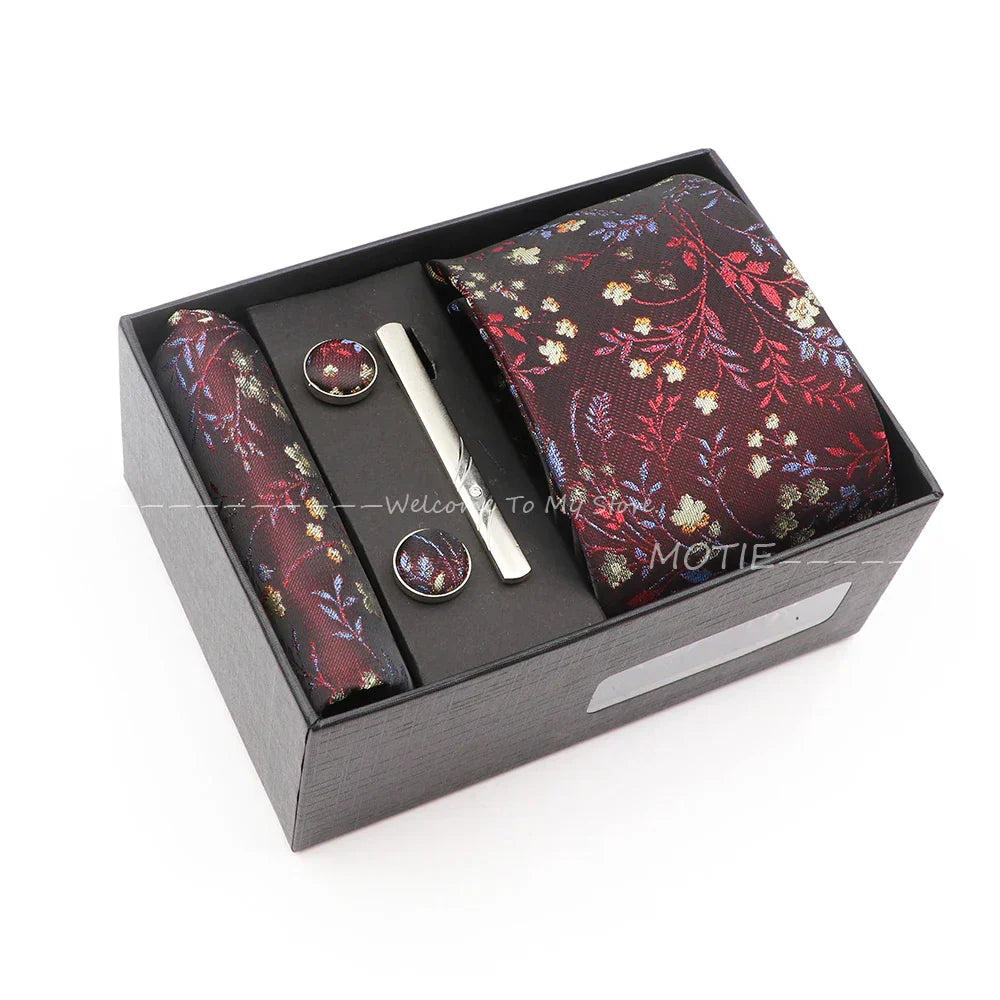 Gracefully Polyester Tie Set With Box Red Floral