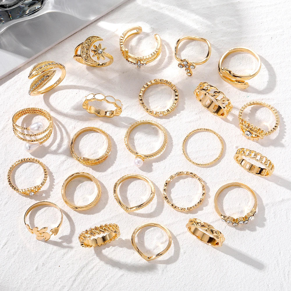 23pcs Hiphop Gold Color Geometric Wheat ear Rings