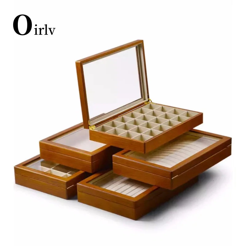 Oirlv Retro Wooden Jewelry Box Ring Necklace Bracelet