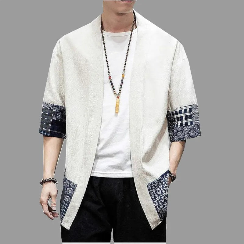 Mens Japanese Kimono Cardigan Loose Cotton Linen 34