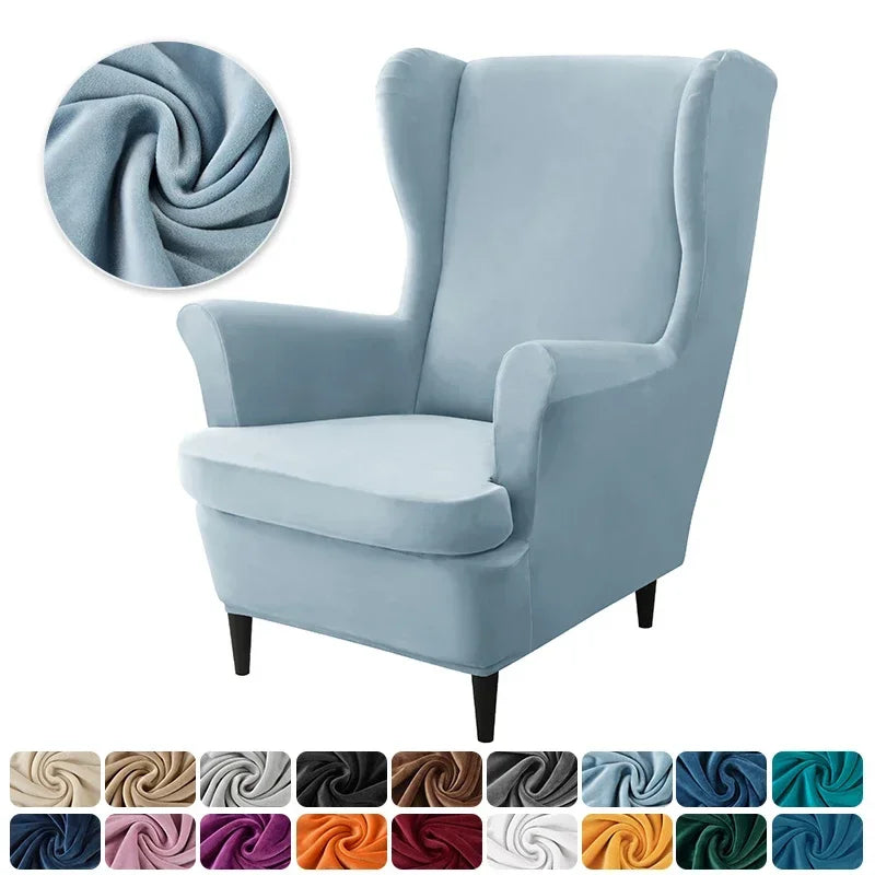 Velvet Stretch Wingback Chair Covers Wing Armchair Cover