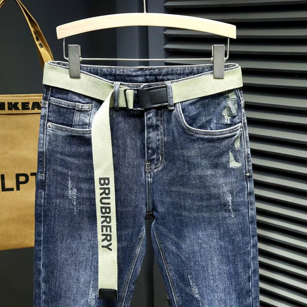Fashion Designer Men Jeans Retro Stretch Slim Fit