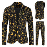 Mens Fashion Casual Suit Printed Christmas Jacket Pants