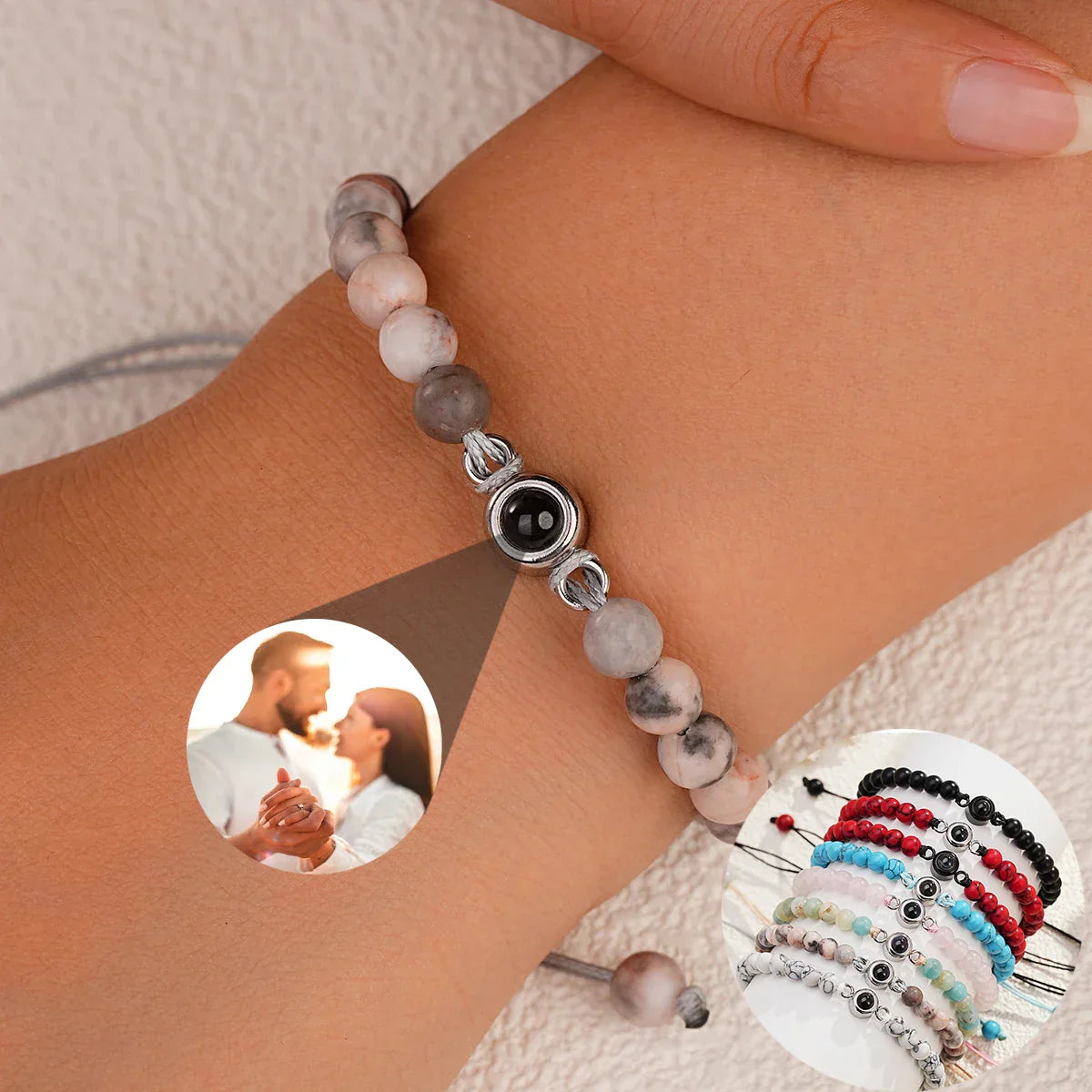 Custom Natural Stone Bracelet Personalized Photo Projection Bracelet