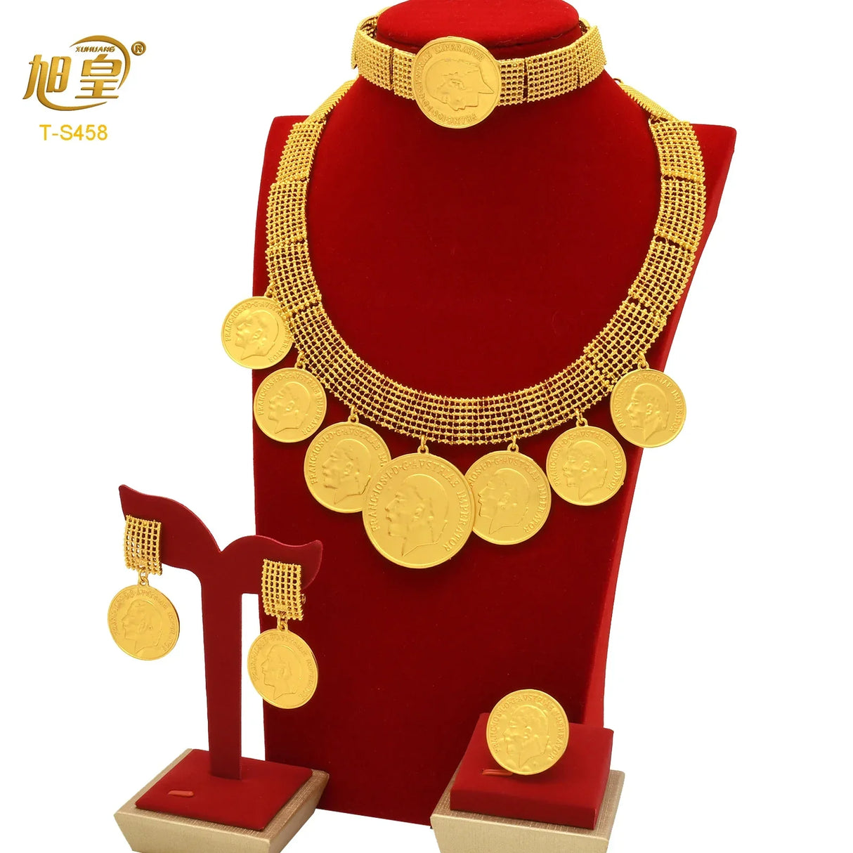 African 24K Gold Color Coins Necklace Bracelet Sets