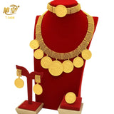 African 24K Gold Color Coins Necklace Bracelet Sets