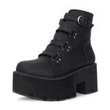 Gdgydh Women's Black Platform Boots Comfy Round Toe