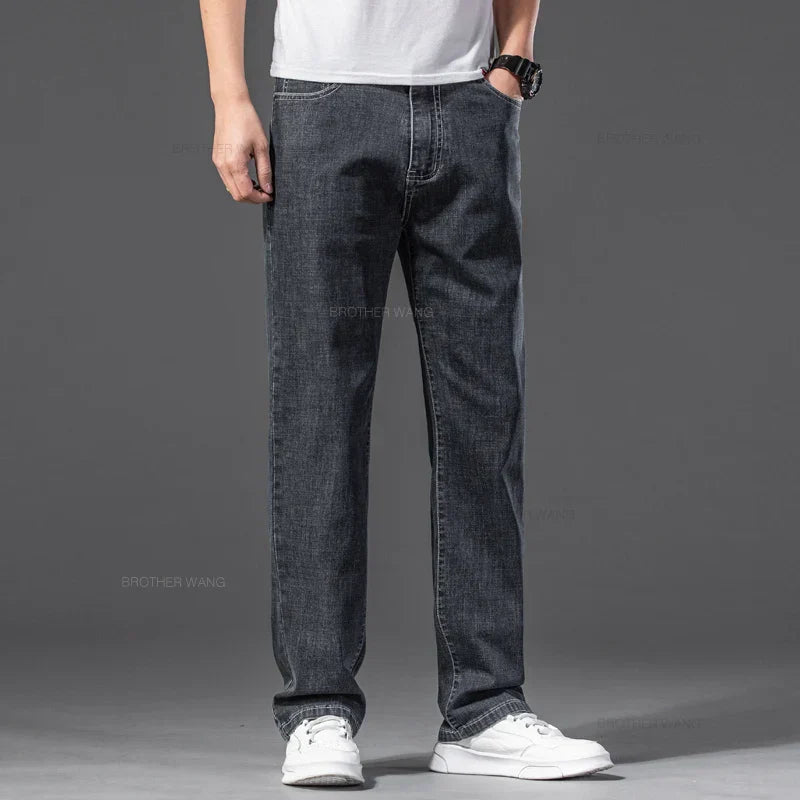 Summer Men's Thin Loose Jeans Classic Straight Gray