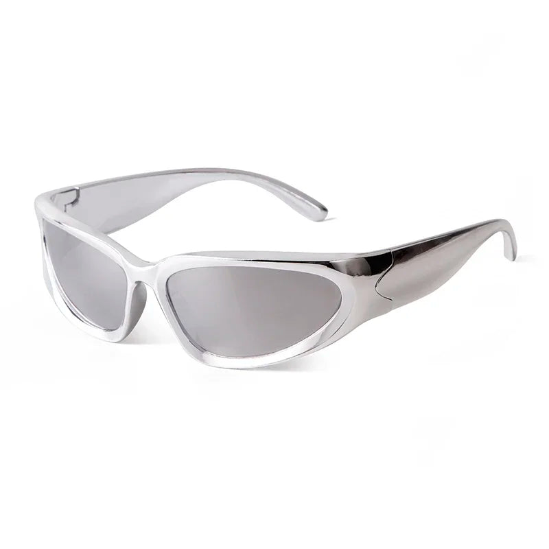 Trendy Silver Rectangle Sport Sunglasses Men Women Brand