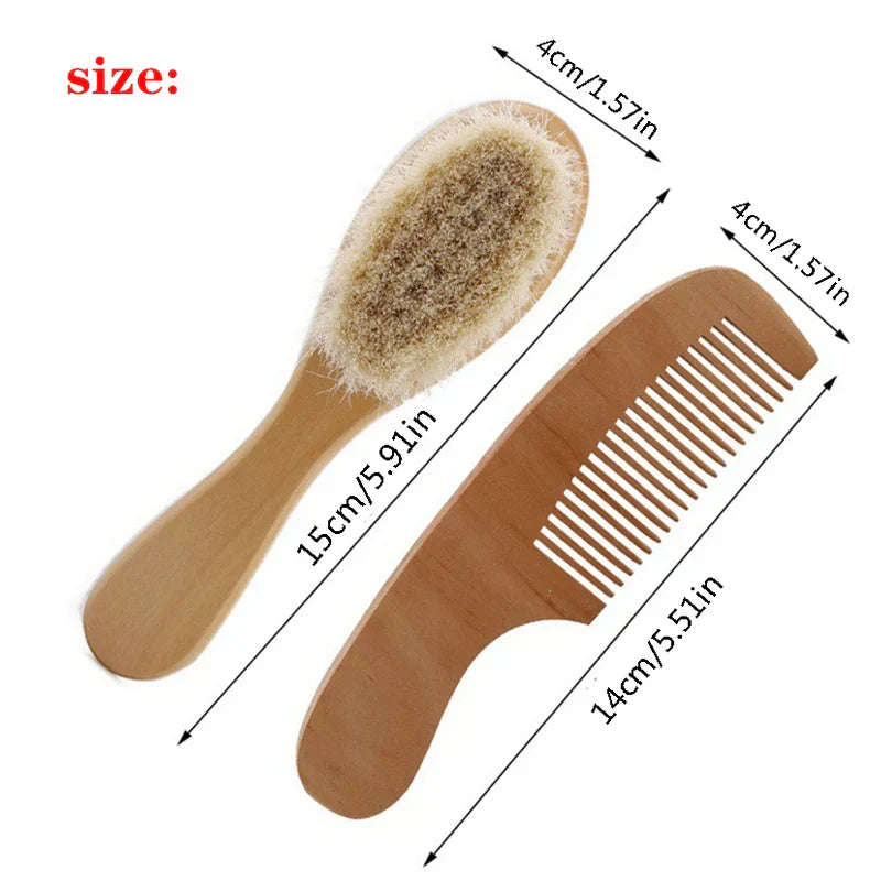 2pcs Wooden Baby Hair Brush Comb Soft Baby