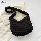 Plaid Quilted Shoulder Bag Cute Pleated Bubbles Solid