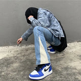 2023 Y2K Patchwork Washed Blue Baggy Flare Jeans