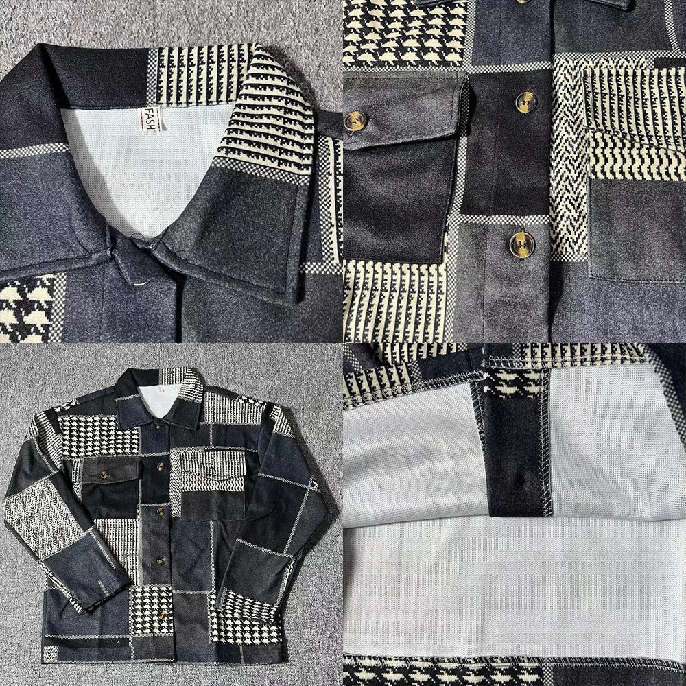 American Casual Patchwork Color Contrast Lapel Jacket Trend