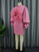 Womens Pink Mini Dress with Big Rose Flower