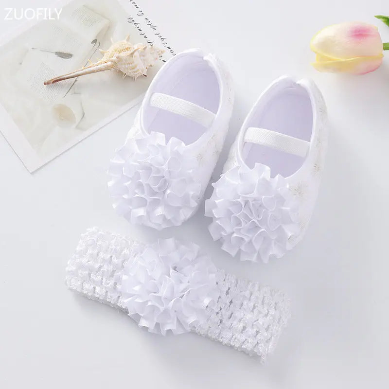 0~18M Cute Bowknot Newborn Baby Shoes Headband Set