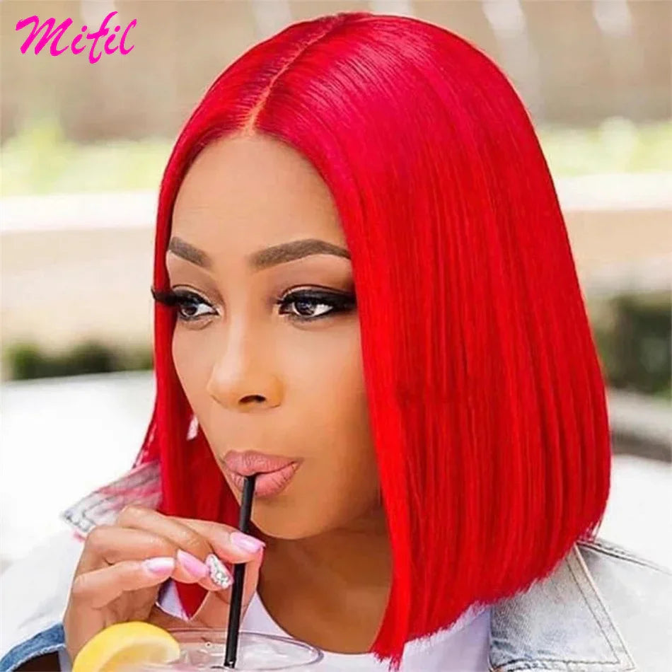 Burgundy Red Lace Front Human Hair Wigs For