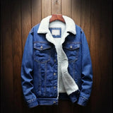 Men Jean Jacket Thicken Lamb Cashmere Lining Solid