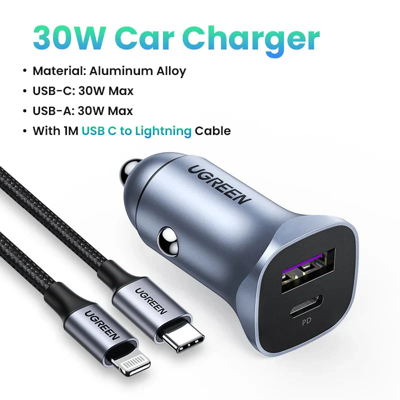 UGREEN 30W Car Charger USB Type C Fast