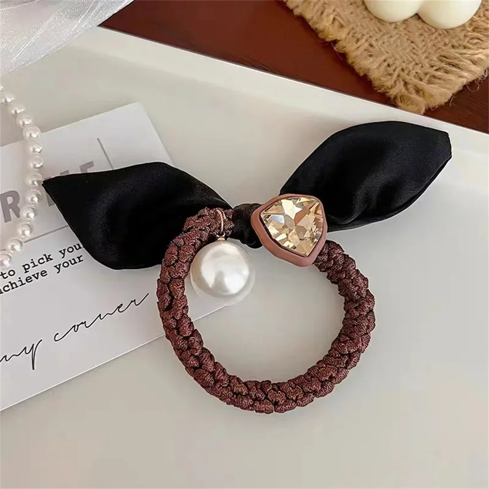 Fashion Seamless Black Hair Ties Rope Simple Pearl