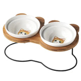 New High-end Pet Bowl Bamboo Shelf Ceramic Feeding