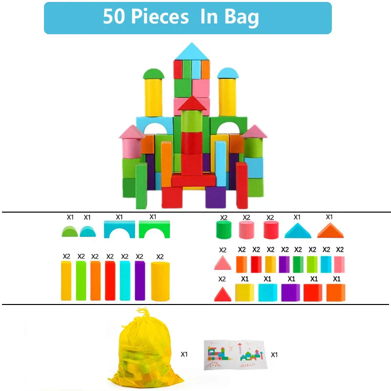 Wooden Building Blocks Set Storage Bag Wooden Toys