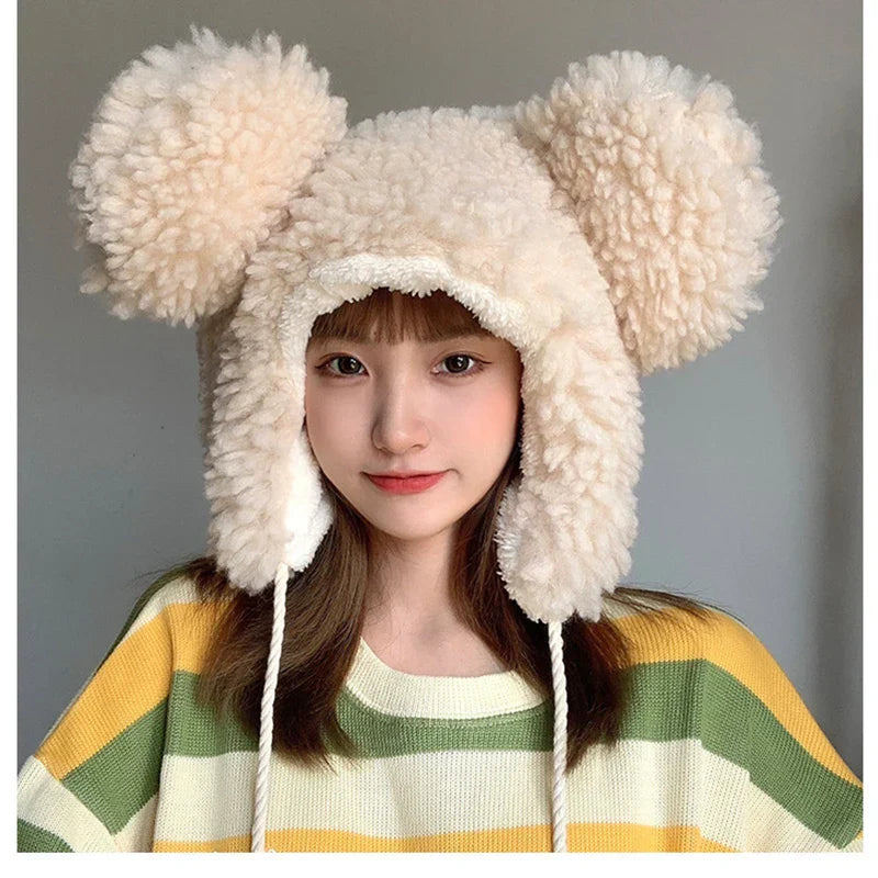 Autumn Winter Cute Pullover Earmuffs Warm Cap Bandage