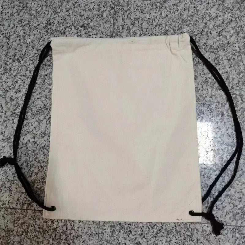 34x43cm Canvas Drawstring Backpack with Pockets