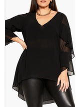 New Female Plus Size Casual Black Layered Ruffle