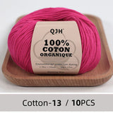 QJH 10PCS 100% Organic Cotton Yarn Pure/Mixed Color