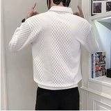 Argyle Plaid Print Long Sleeve Men Polo T