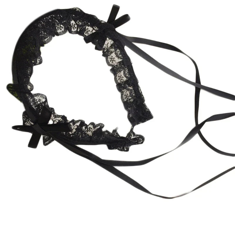 Ruffled Lace Long Ribbon Bowknot Headband Cosplay Headdress