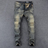 Newly Vintage Fashion Men Jeans Retro Washed Elastic