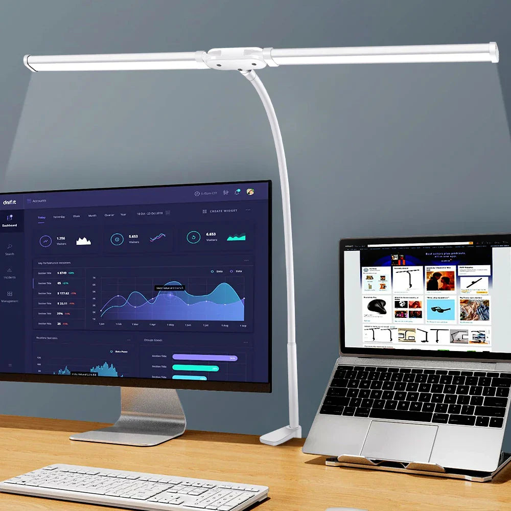 LED Double/Single Head Reading Desk Lamp Foldable Swing