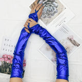 Halloween Lacquer Leather Hook Finger Long Gloves Cosplay