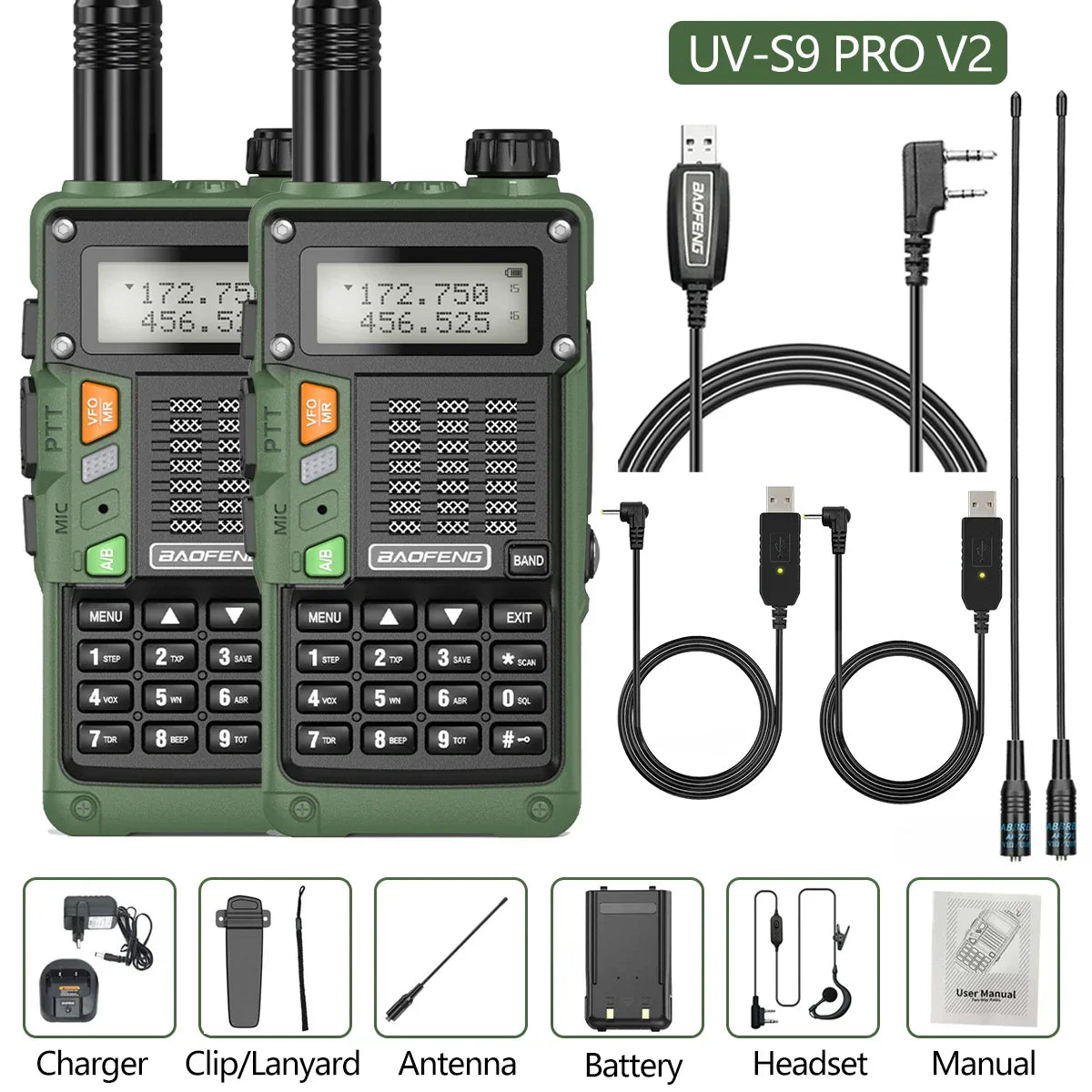 2PCS BaoFeng UV-S9 Pro V2 Walkie Talkie 10KM