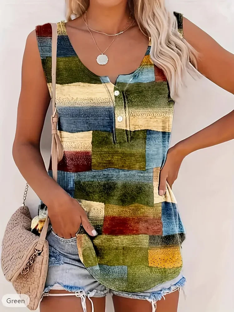 Plus Size Geometric Print Sleeveless Tank Tops Camis
