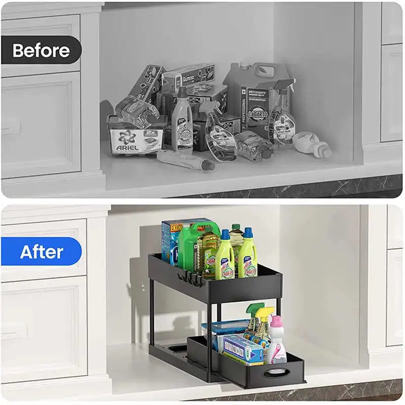 Kitchen Storage Organizer Supplies Under Sink Sliding Drawers