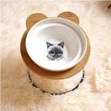 New High-end Pet Bowl Bamboo Shelf Ceramic Feeding