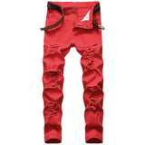 Straight Hole Destruction Trousers Distressed Jeans Men Denim