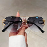 Vintage Rimless Sunglasses Men Women Trendy Aviator Gradient