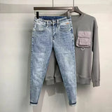 Fashion Designer Men Jeans Retro Stretch Slim Fit