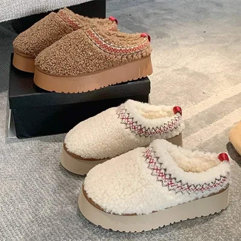 New Warm Fur Ankle Boots Women Flats Platform