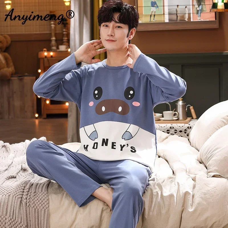 Big Size Autumn New Mens Casual Pajamas Set