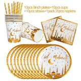 Gold Eid Mubarak Disposable Tableware Star Moon Gilded