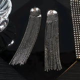 FYUAN Long Tassel Full Rhinestone Drop Earrings for