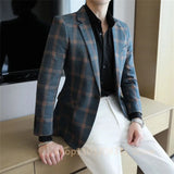 Top Quality Business Slim Fit Mens Plaid Blazer